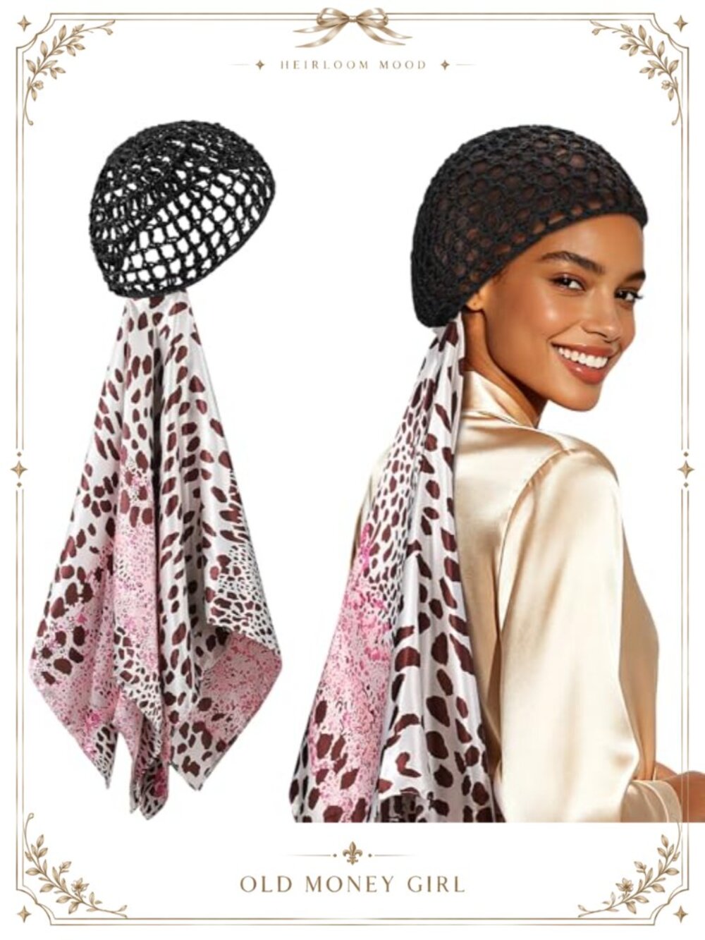 Satin Hair Wrap Net with Scarf for Sleep Silk Press Protection